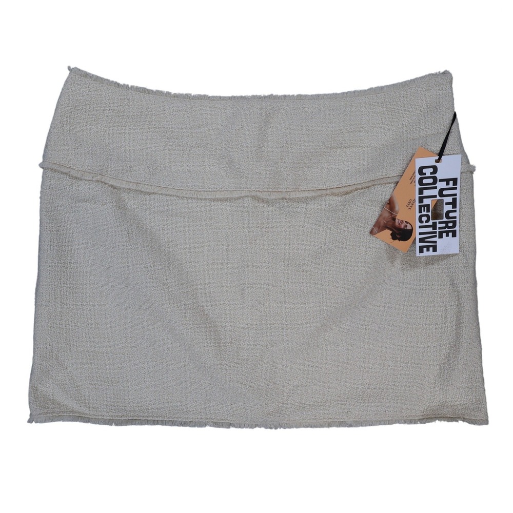 Future Collective Mini Skirt Womens 16 Cream‎ New Textured Raw Hem Fringe